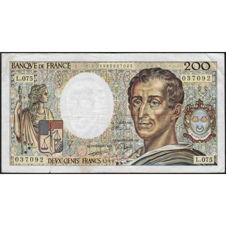 F 70-09 - 1989 - 200 francs - Montesquieu - Série L.075 - Etat : B+