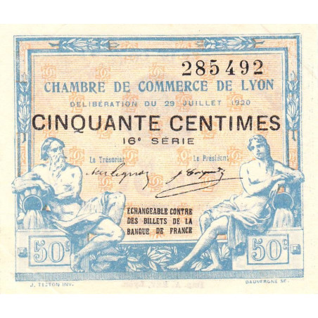 Lyon - Pirot 77-22 - 50 centimes - 16e série - 29/07/1920 - Etat : SUP+