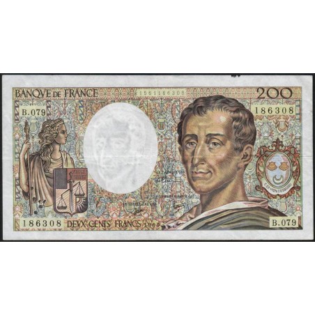 F 70-10a - 1990 - 200 francs - Montesquieu - Série B.079 - Etat : TB