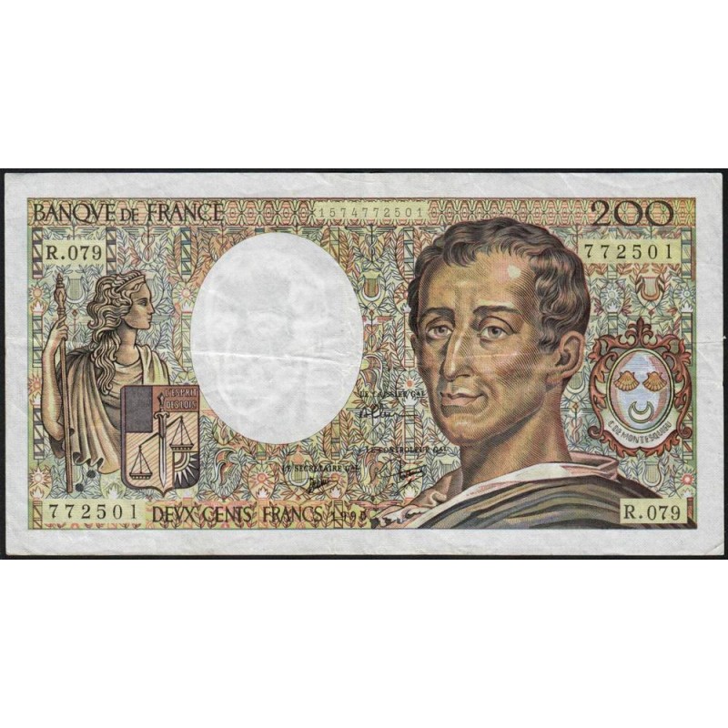 F 70-10a - 1990 - 200 francs - Montesquieu - Série R.079 - Etat : TB+