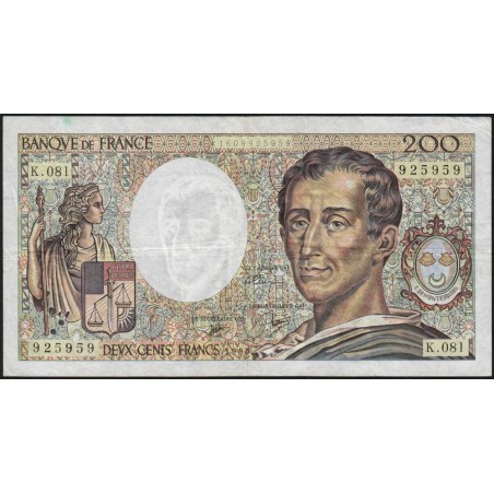 F 70-10a - 1990 - 200 francs - Montesquieu - Série K.081 - Etat : TB