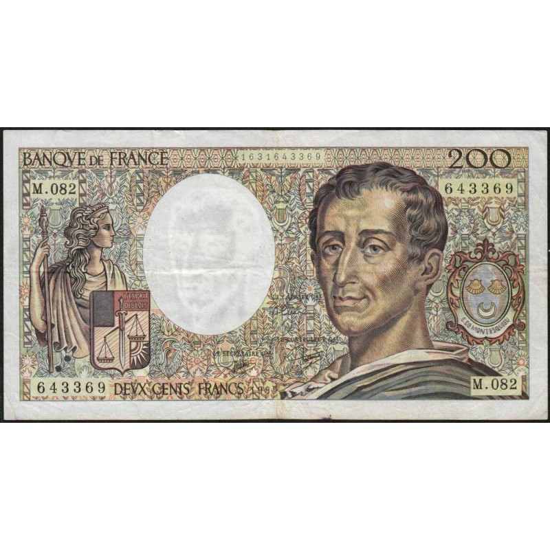 F 70-10a - 1990 - 200 francs - Montesquieu - Série M.082 - Etat : TB+