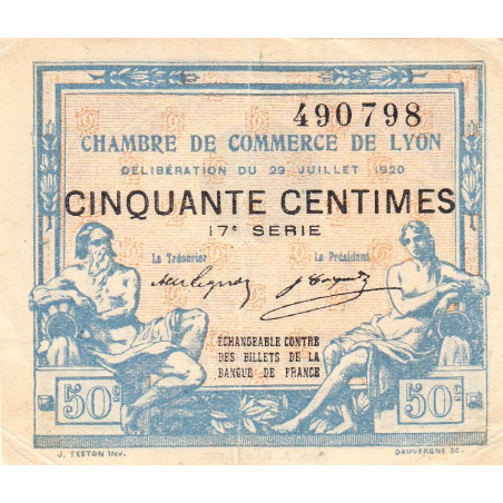 Lyon - Pirot 77-22 - 50 centimes - 17e série - 29/07/1920 - Etat : TTB