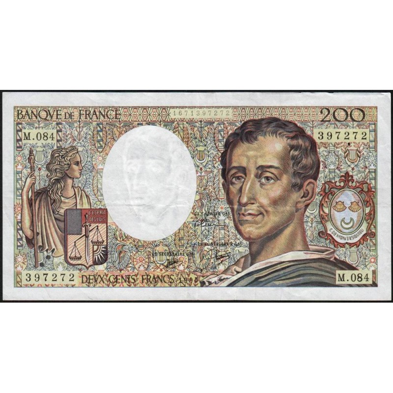 F 70-10a - 1990 - 200 francs - Montesquieu - Série M.084 - Etat : TB