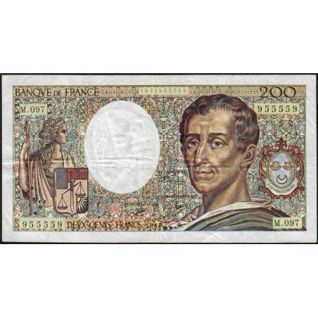 F 70-10b - 1990 - 200 francs - Montesquieu - Série M.097 - Numéro RADAR - Etat : B