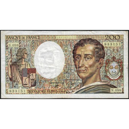 F 70-10b - 1990 - 200 francs - Montesquieu - Série N.098 - Etat : TB