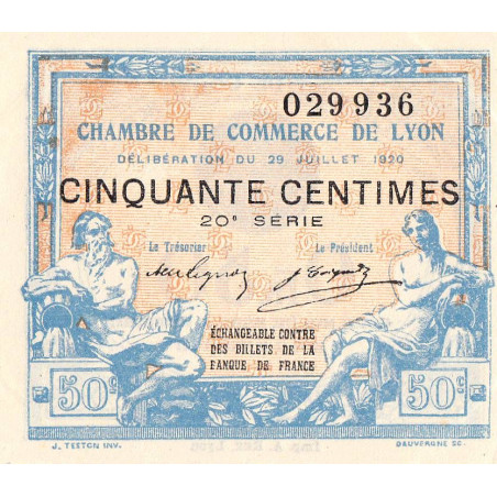 Lyon - Pirot 77-22 - 50 centimes - 20e série - 29/07/1920 - Etat : SUP+