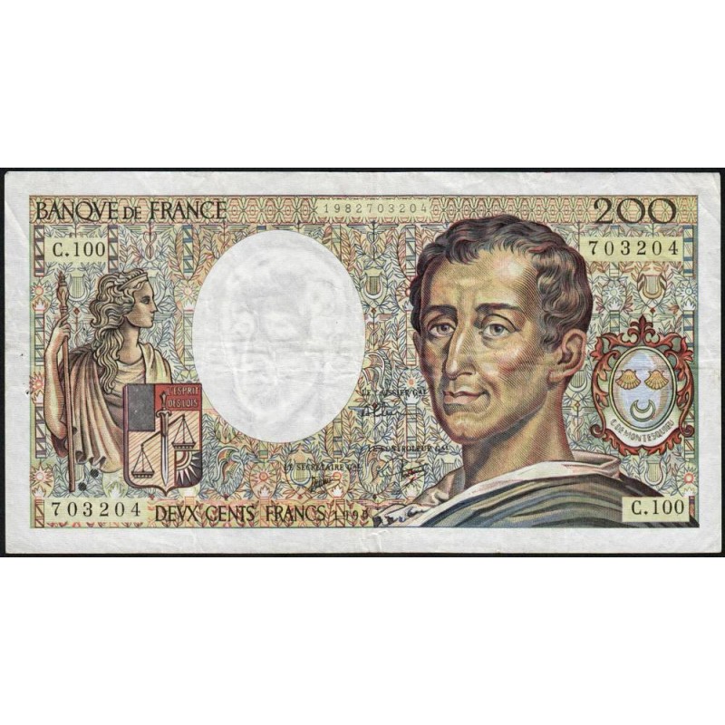 F 70-10b - 1990 - 200 francs - Montesquieu - Série C.100 - Etat : TB
