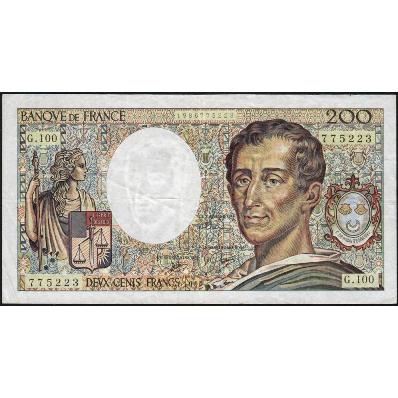 F 70-10b - 1990 - 200 francs - Montesquieu - Série G.100 - Etat : TB+