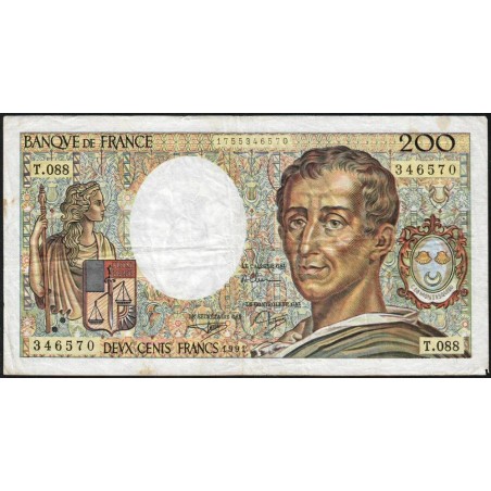 F 70-11 - 1991 - 200 francs - Montesquieu - Série T.088 - Etat : TB-