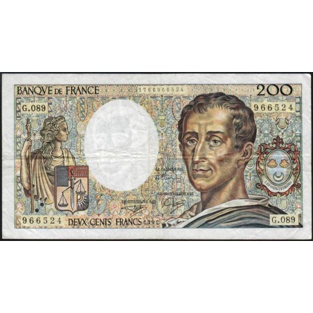 F 70-11 - 1991 - 200 francs - Montesquieu - Série G.089 - Etat : TB