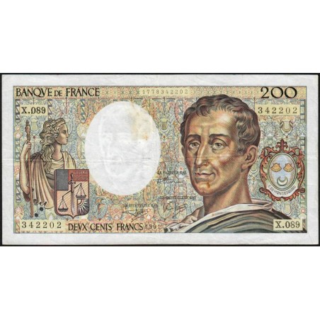 F 70-11 - 1991 - 200 francs - Montesquieu - Série X.089 - Etat : TB-