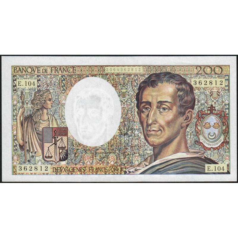 F 70-12a - 1992 - 200 francs - Montesquieu - Série E.104 - Etat : pr.NEUF