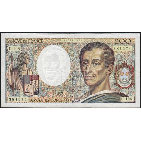 F 70-12a - 1992 - 200 francs - Montesquieu - Série U.106 - Etat : TB