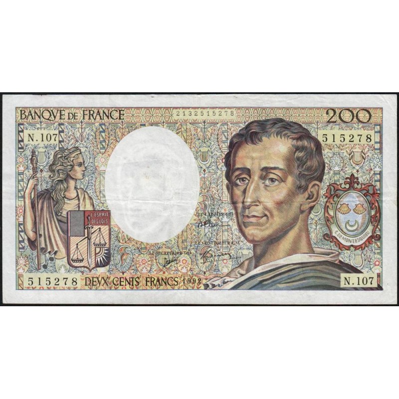 F 70-12a - 1992 - 200 francs - Montesquieu - Série N.107 - Etat : TB+