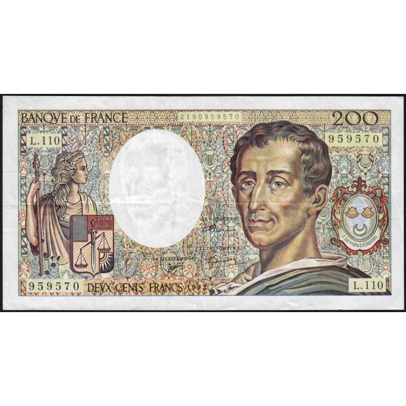 F 70-12a - 1992 - 200 francs - Montesquieu - Série L.110 - Etat : TTB-