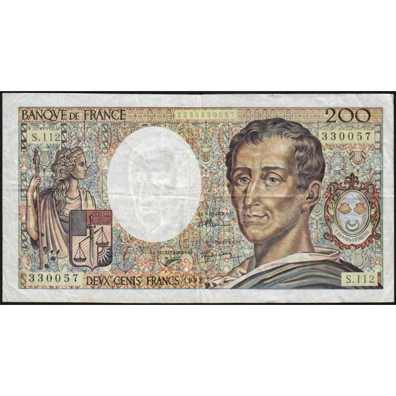 F 70-12a - 1992 - 200 francs - Montesquieu - Série S.112 - Etat : TB-