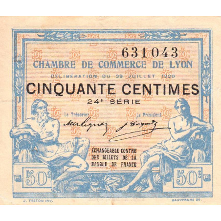 Lyon - Pirot 77-22 - 50 centimes - 24e série - 29/07/1920 - Etat : TTB+