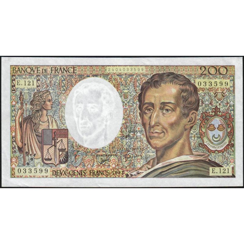 F 70-12b - 1992 - 200 francs - Montesquieu - Série E.121 - Etat : TTB+