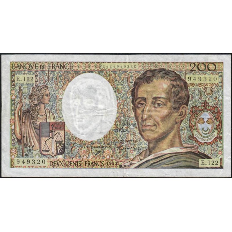 F 70-12b - 1992 - 200 francs - Montesquieu - Série E.122 - Etat : TB-