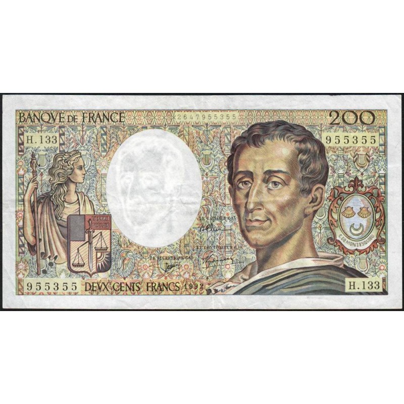 F 70-12c - 1992 - 200 francs - Montesquieu - Série H.133 - Etat : TB+