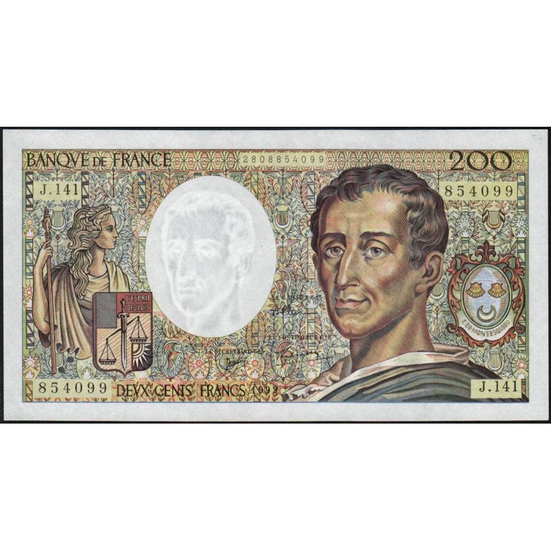 F 70-12c - 1992 - 200 francs - Montesquieu - Série J.141 - Etat : SPL