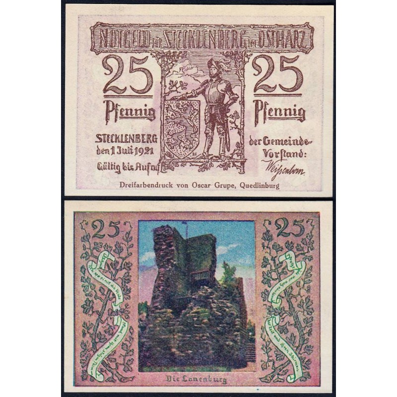 Allemagne - Notgeld - Stecklenberg - 25 pfennig - Type a - 01/07/1921 - Etat : SPL+