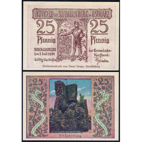 Allemagne - Notgeld - Stecklenberg - 25 pfennig - Type a - 01/07/1921 - Etat : SPL+