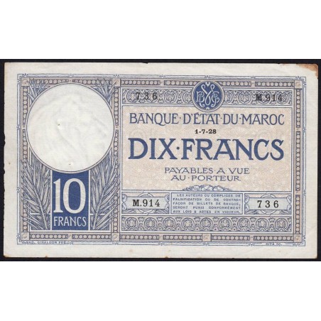 Maroc - Pick 11b_3 - 10 francs - Série M.914 - 01/07/1928 - Etat : TTB