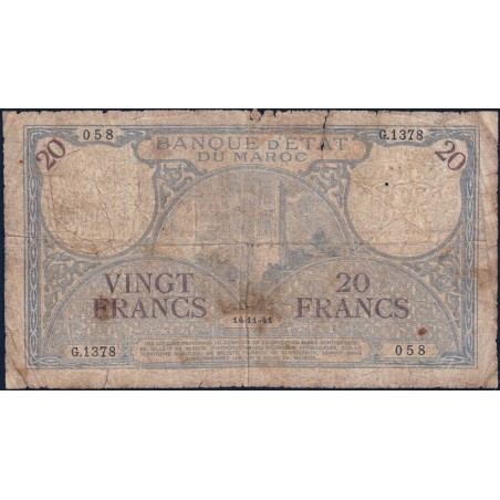 Maroc - Pick 18b_1 - 20 francs - Série G.1378- 14/11/1941 - Etat : AB