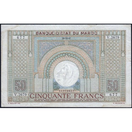 Maroc - Pick 21_4 - 50 francs - Série V.2679 - 28/10/1947 - Etat : TTB-