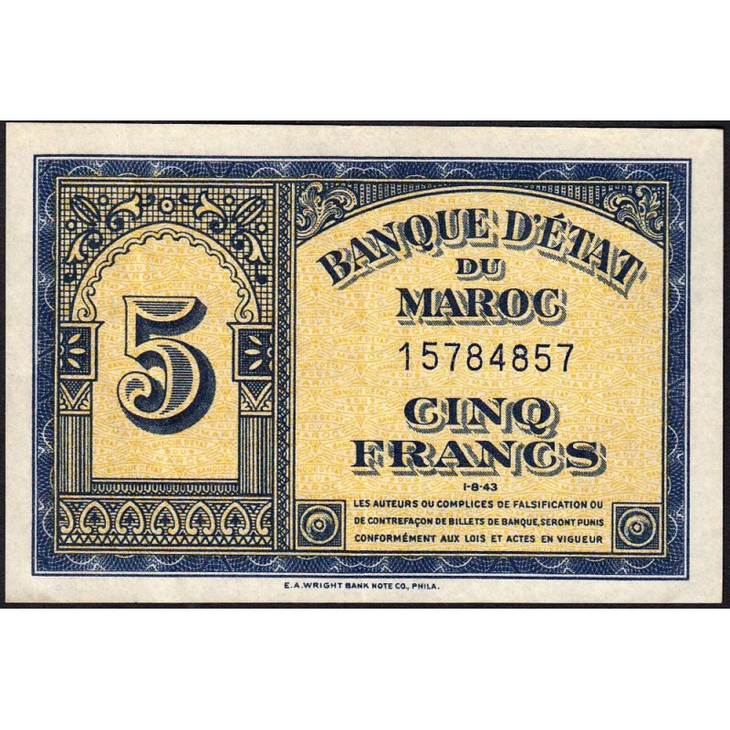 Maroc - Pick 24_1b - 5 francs - 01/08/1943 - Etat : SUP