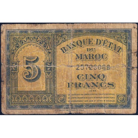 Maroc - Pick 24_2 - 5 francs - 01/03/1944 - Etat : B