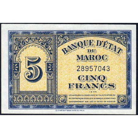 Maroc - Pick 24_2 - 5 francs - 01/03/1944 - Etat : SUP+