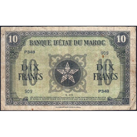 Maroc - Pick 25_1 - 10 francs - Série P348 - 01/05/1943 - Etat : TB