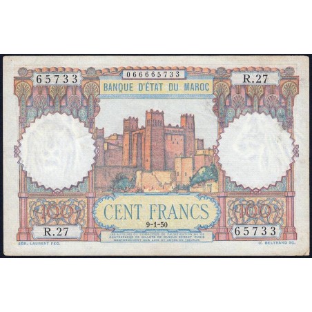 Maroc - Pick 45_2 - 100 francs - Série R.27 - 09/01/1950 - Etat : SUP+