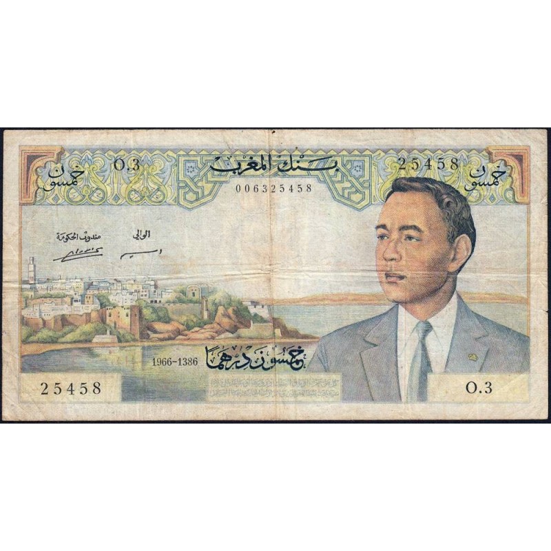 Maroc - Pick 55b - 50 dirhams - Série O.3 - 1966 - Etat : TB