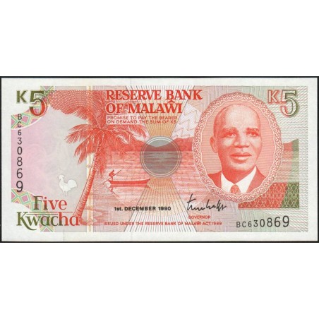 Malawi - Pick 24a - 5 kwacha - Série BC - 01/12/1990 - Etat : NEUF