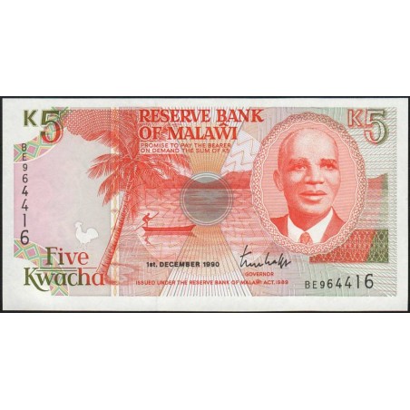 Malawi - Pick 24a - 5 kwacha - Série BE - 01/12/1990 - Etat : NEUF