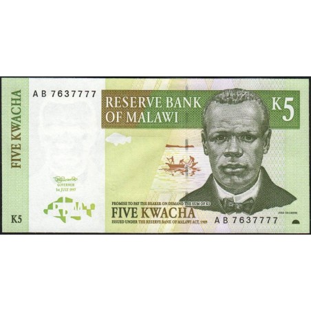 Malawi - Pick 36a - 5 kwacha - Série AB - 01/07/1997 - Etat : NEUF