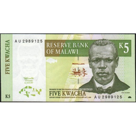 Malawi - Pick 36a - 5 kwacha - Série AU - 01/07/1997 - Etat : SPL+