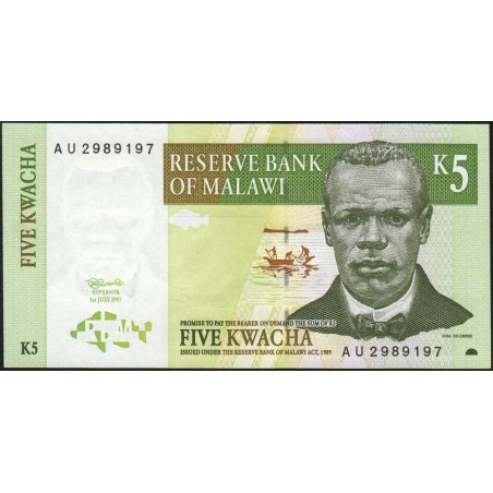 Malawi - Pick 36a - 5 kwacha - Série AU - 01/07/1997 - Etat : NEUF