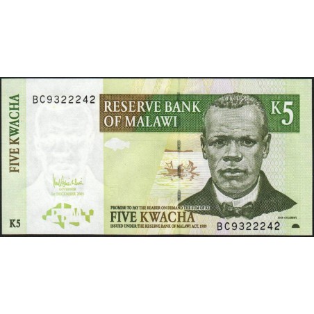 Malawi - Pick 36c - 5 kwacha - Série BC - 01/12/2005 - Etat : pr.NEUF