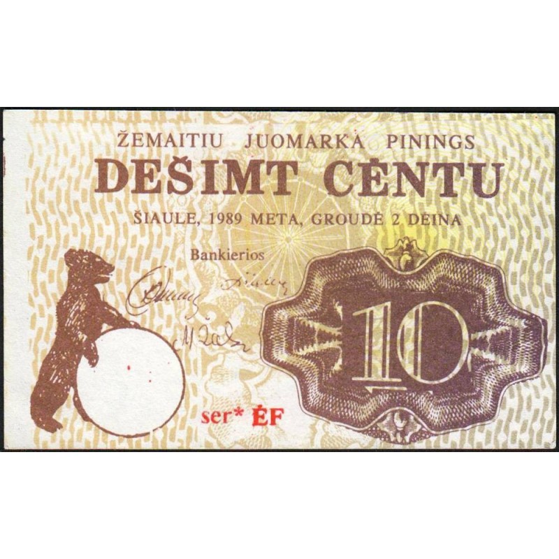 Lituanie - Ville de Siauliai - 10 centu - Série EF - 1989 - Etat : NEUF