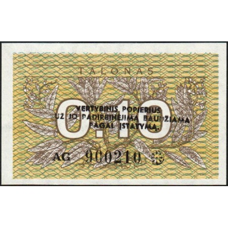 Lituanie - Pick 29b - 0,10 talonas - Série AG - 1991 - Etat : NEUF