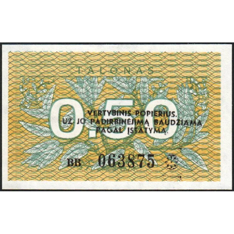 Lituanie - Pick 31b - 0,50 talonas - Série BB - 1991 - Etat : NEUF