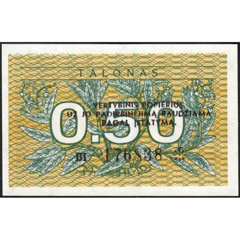 Lituanie - Pick 31b - 0,50 talonas - Série BI - 1991 - Etat : NEUF