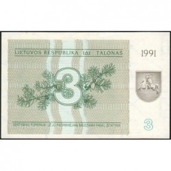 Lituanie - Pick 33b - 3 talonas - Série AJ - 1991 - Etat : pr.NEUF
