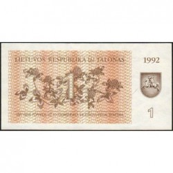 Lituanie - Pick 39 - 1 talonas - Série KE - 1992 - Etat : NEUF