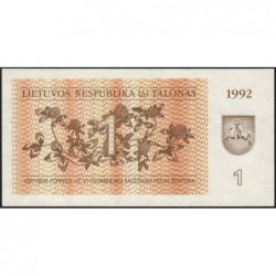 Lituanie - Pick 39 - 1 talonas - Série KG - 1992 - Etat : NEUF